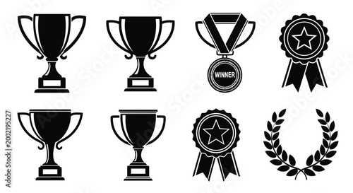 trophy and award icons in black silhouette high quality professional detailed