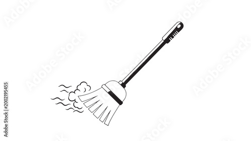 Broom Sweeping Dust Isolated on White For Cleaning Concepts
