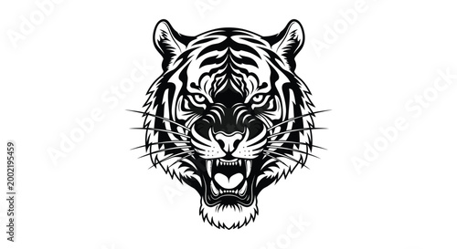 tiger head with fierce expression black and white silhouette high quality professional detailed modern elegant stylish clean crisp vibrant colorful digital