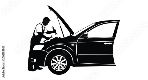 mechanic working on car silhouette high quality professional detailed modern elegant stylish clean crisp vibrant colorful digital creative innovative contemporary premium