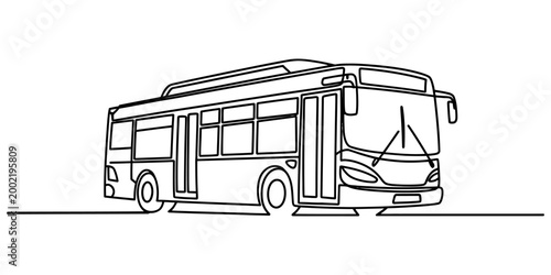 Continuous single line drawing of a public city bus for urban transport and travel concept Vector, illustration