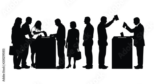 voters casting ballots at polling stations silhouette high quality professional detailed modern elegant stylish clean crisp vibrant colorful digital creative innovative