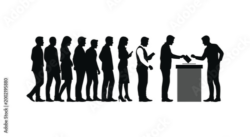 queue of people voting at polling station silhouette high quality professional detailed modern elegant stylish clean crisp vibrant colorful digital creative