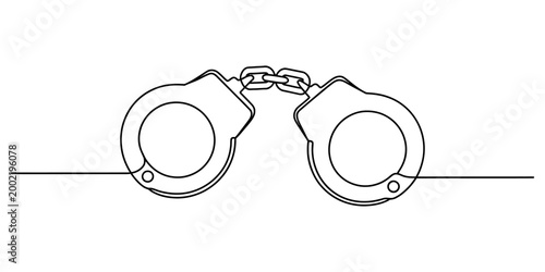 Continuous single line drawing of steel handcuffs used by police for arrest and security in a minimalist art style illustration Vector, illustration