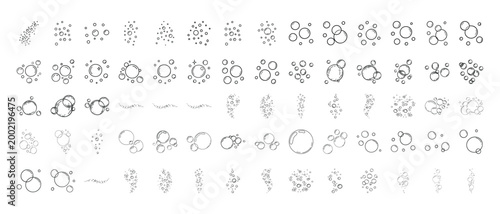 Minimal bubble circle elements set, water foam bubbles collection, abstract round air bubbles line icons, soda fizz shapes, clean vector isolated on white background