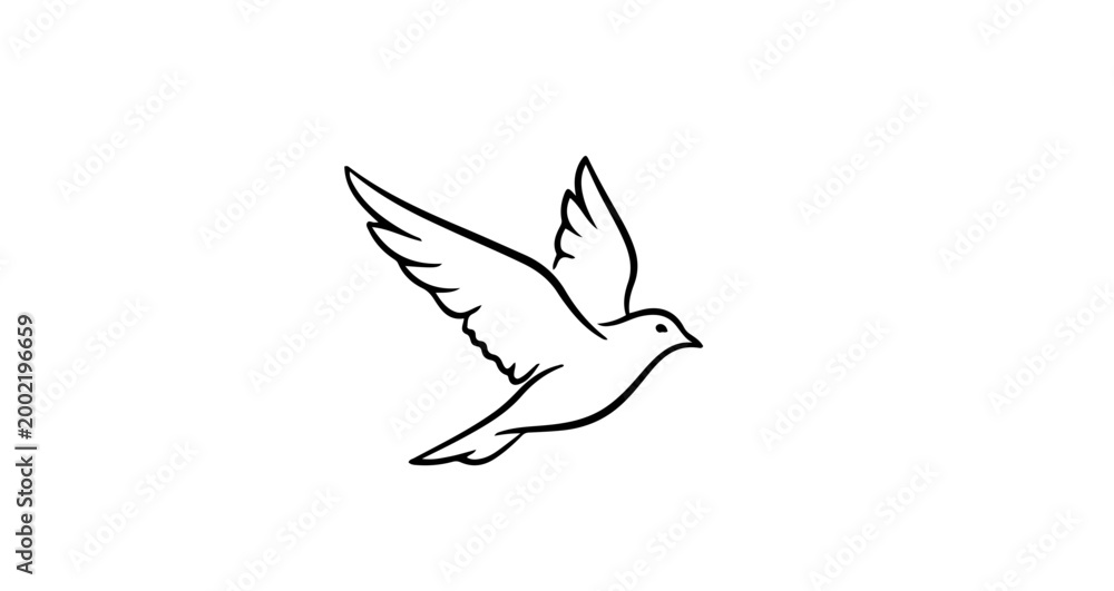 Fototapeta premium Minimalist line art illustration of a flying dove bird