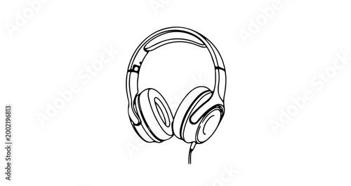 Line art illustration of wired overear headphones