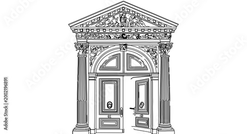 Classical architectural entrance with columns and pediment