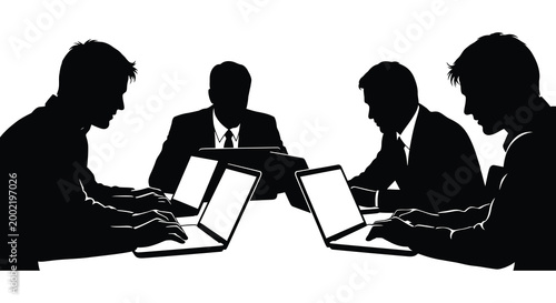 business people working at laptops silhouette high quality professional detailed modern elegant stylish clean crisp vibrant colorful digital creative innovative contemporary