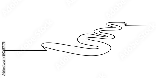 Continuous single line drawing of a winding road path journey forward into the distance representing progress and a path to success and future Vector, illustration