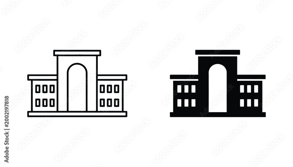 Fototapeta premium Abstract building icon outline and solid fill vector graphic for architecture and institutions