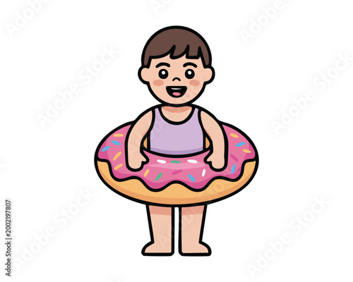 Happy Child with Donut Swim Ring for Summer Fun