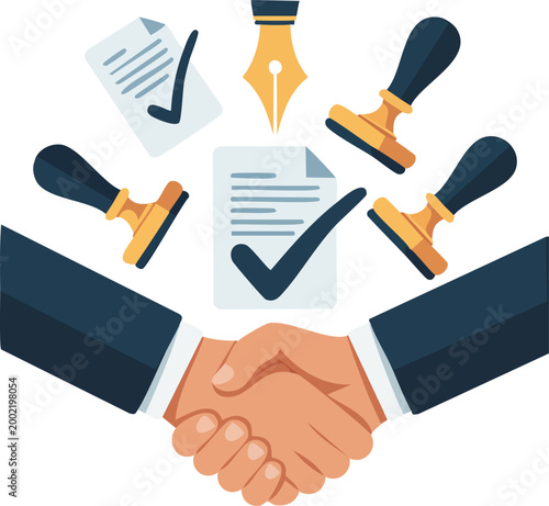 Business Handshake with Approved Documents