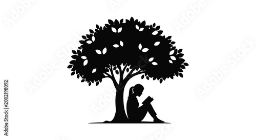 person reading under tree silhouette high quality professional detailed modern elegant stylish clean crisp vibrant colorful digital creative innovative contemporary premium