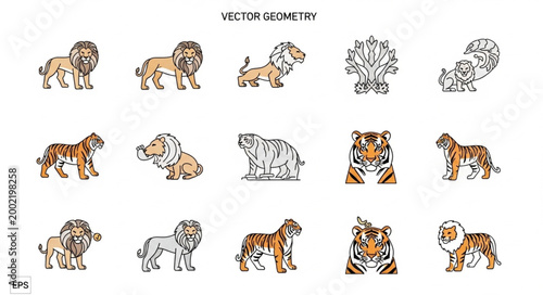Photography Collection of Hand Drawn Wild Animals and Big Cats.