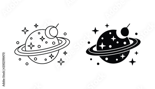 Fotografía Stylized planet with rings icon outline and silhouette for space and cosmic them
