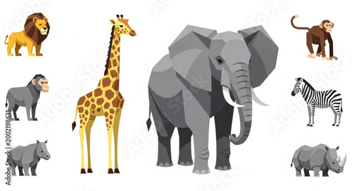 Canvas Print Collection of African Safari Animals in Cartoon Style.