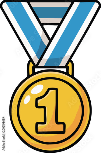 Gold First Place Medal with Blue Ribbon