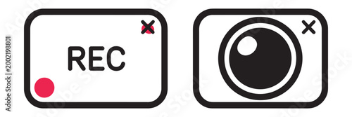 No rec camera icon vector illustration showing restricted recording symbol, prohibition sign for surveillance control