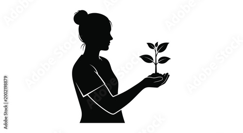 woman holding sapling silhouette high quality professional detailed modern elegant stylish clean crisp vibrant colorful digital creative innovative contemporary premium stunning