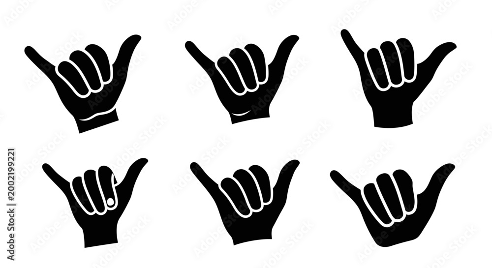Fototapeta premium Hang Loose Hand Gesture Silhouette Collection: Shaka Sign Icons