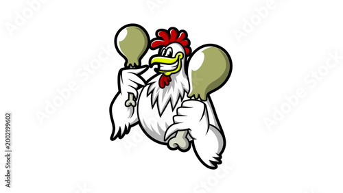 funny cartoon chicken holding dumbbells fitness workout