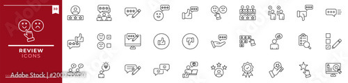 Review, Outline icons collection. Simple vector illustration. review, feedback, rating, testimonial, satisfaction, comment, opinion, like and more