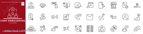 User Onboarding, Outline icons collection. Simple vector illustration. user, login, welcome, account, setup, tutorial, guide, loading, step, guiding and more
