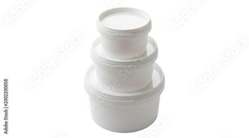 Three stacked white plastic buckets isolated on transparent background png