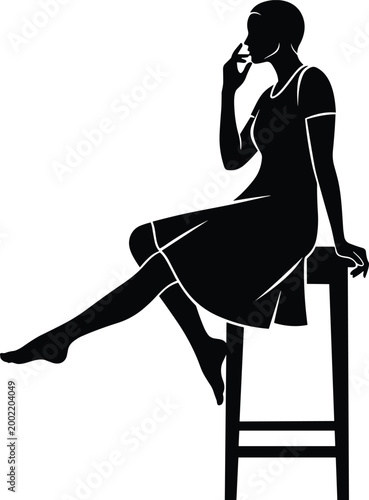 Photos Elegant Woman Sitting on Stool Silhouette Illustration Female Fashion Pose Minim