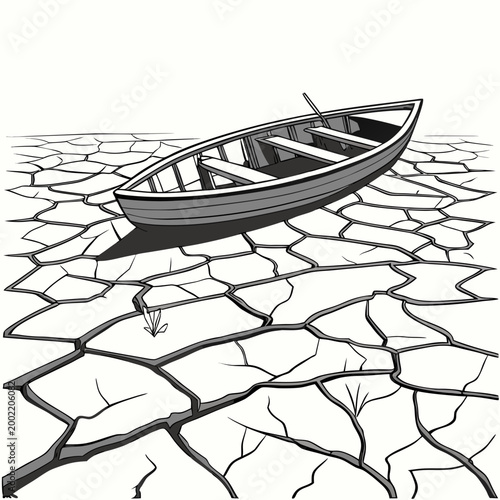 rowboat stranded on cracked earth vector illustration high quality professional detailed