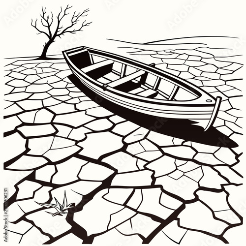 boat stranded on cracked earth vector illustration high quality professional detailed