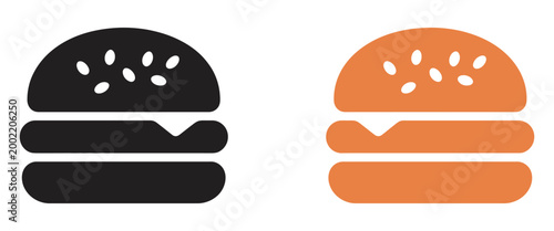 Hamburger silhouette with sesame seed bun vector illustration, simple fast food icon, restaurant menu design, minimal food graphic, black and white