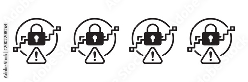 Encrypted data lock warning icon set illustration showing secured data protection