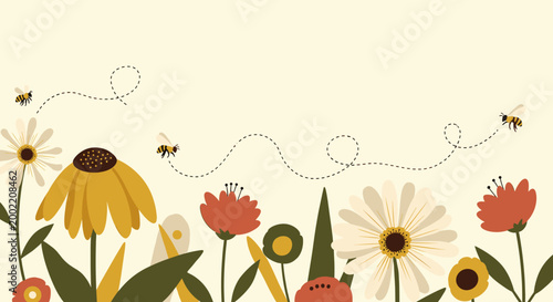 Obraz na płótnie A cheerful and vibrant retro-style floral illustration conveying optimism and natural beauty