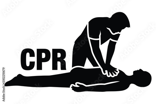 Cpr cardiopulmonary resuscitation icon, vector illustration of a person performing chest compressions on a patient