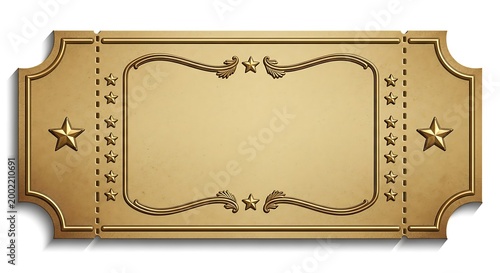 gold ticket stub with stars and decorative border