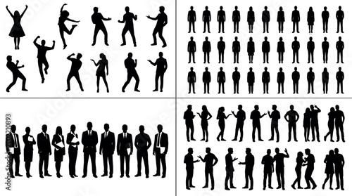 Diverse human silhouettes set featuring dynamic dancers standing people and professional business teams in posesDiverse human silhouettes set featuring dynamic dancers standing 