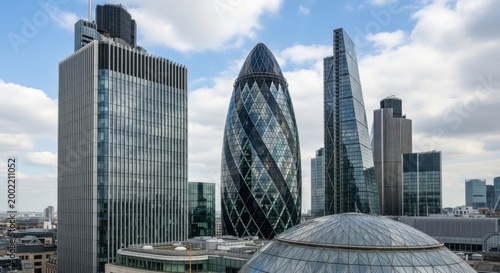 London City Skyline with Iconic Gherkin Building and Modern Skyscrapers