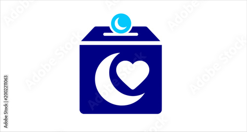 Donation money box. Social support and humanitarian help sign