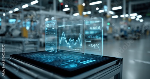 Modern digital interface displaying data analysis in manufacturing environment