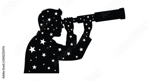 man looking through telescope with stars silhouette high quality professional detailed modern elegant stylish clean crisp vibrant colorful digital creative innovative