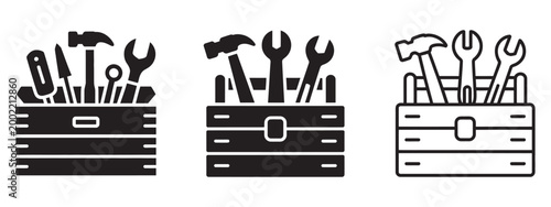 Toolbox Icons Set, various hand tools, vector illustration, repair maintenance symbols, construction toolkit, clean modern UI design elements
