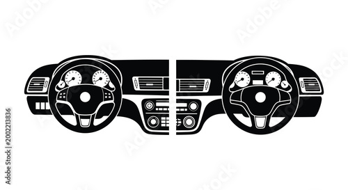 car dashboard silhouette with steering wheel gauges and controls high quality professional detailed modern elegant stylish clean crisp vibrant colorful digital