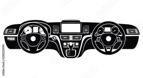 car dashboard silhouette with steering wheel and controls on white background silhouette high quality professional detailed modern elegant stylish clean crisp
