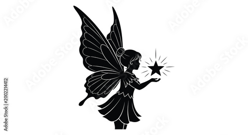 fairy silhouette holding star black and white illustration high quality professional detailed modern elegant stylish clean crisp vibrant colorful digital creative