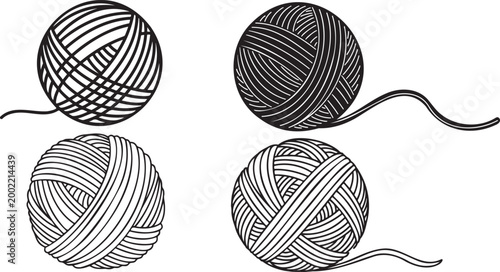 Ball of yarn continuous line sign. Round skein of knitting thread isolated on white background. Merino for knit needles, cotton for crochet. Crafting hobby. Vector sketch symbol for handmade