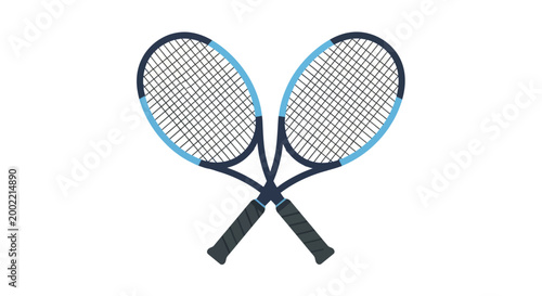 crossed tennis rackets in blue and black vector illustration