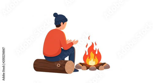 Person sitting by campfire enjoying outdoor leisure activity.