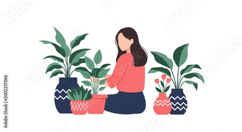Woman tending to her indoor plants a serene gardening hobby.